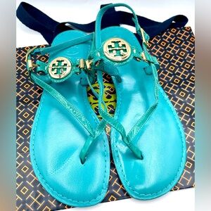 TORY BURCH  Ali Slingback Leather Bright Turquoise color Sandals.
Size 6 M